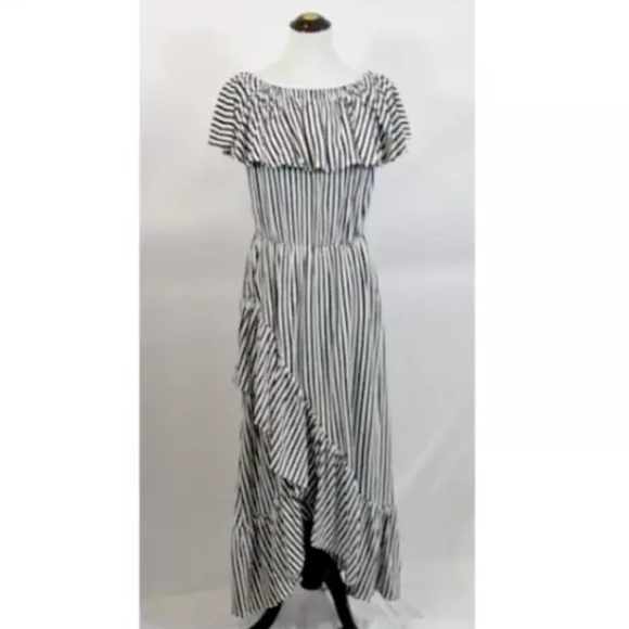 Mark D. Sikes Navy White Striped Ruffle Dress - size Small - Picture 2 of 5